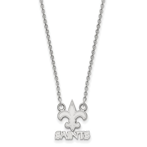 10k White Gold Small New Orleans Saints Pendant with 18in Chain