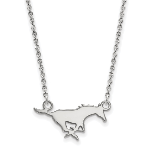 10k White Gold Southern Methodist University Mustang Necklace 3/4in