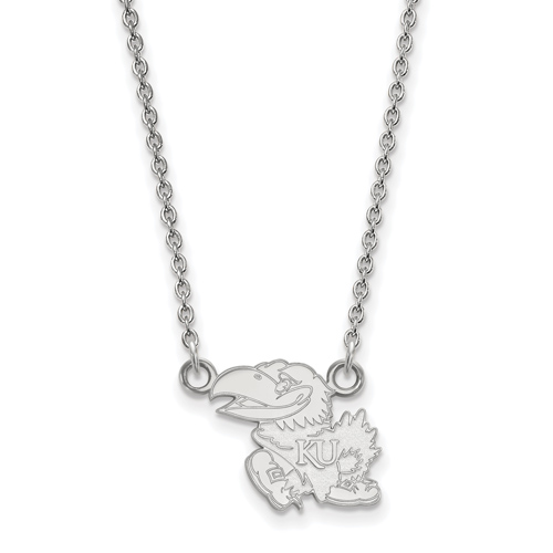 University of Kansas 1/2in Left Pendant with 18in Chain 10k White Gold