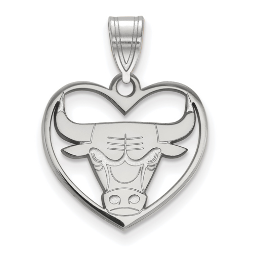 Sterling Silver 5/8in Chicago Bulls Heart Pendant