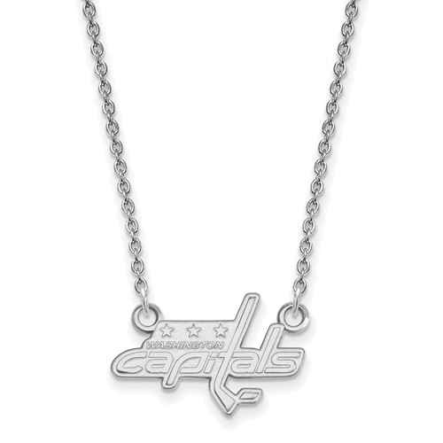 10k White Gold Small Washington Capitals Pendant with 18in Chain