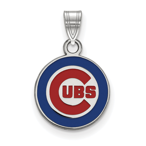 Sterling Silver 1/2in Chicago Cubs Round Enamel Pendant
