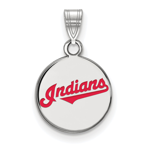 Sterling Silver 1/2in Cleveland Indians Round Enamel Pendant