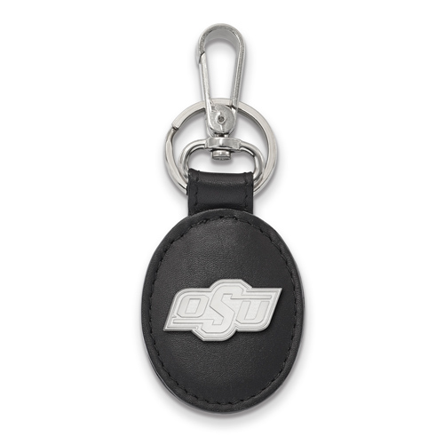 Sterling Silver Oklahoma State University Black Leather Oval Key Chain