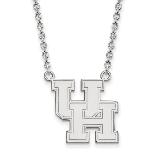 14kt White Gold 3/4in University of Houston UH Pendant with 18in Chain