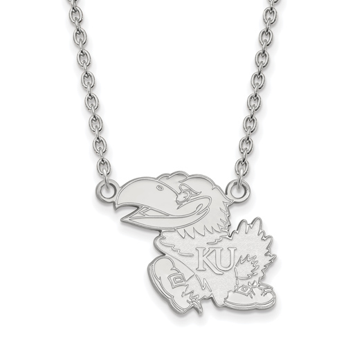 University of Kansas Left-Facing Jayhawk Necklace 3/4in 14k White Gold