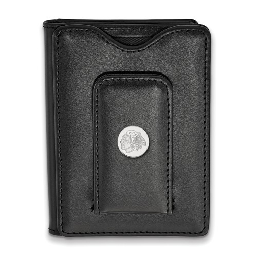 Sterling Silver Chicago Blackhawks Black Leather Wallet