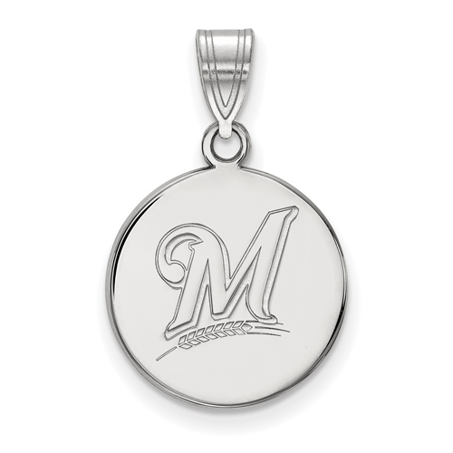 14k White Gold 5/8in Round Milwaukee Brewers Pendant