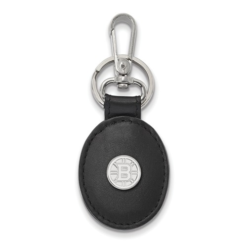 Sterling Silver Boston Bruins Leather Key Chain