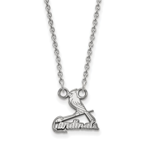 14kt White Gold 1/2in St. Louis Cardinals Logo Pendant on 18in Chain