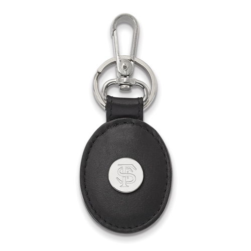 Sterling Silver Florida State University Black Leather Oval Key Chain