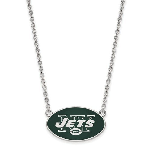 New York Jets Small Enamel Pendant with Necklace Sterling Silver