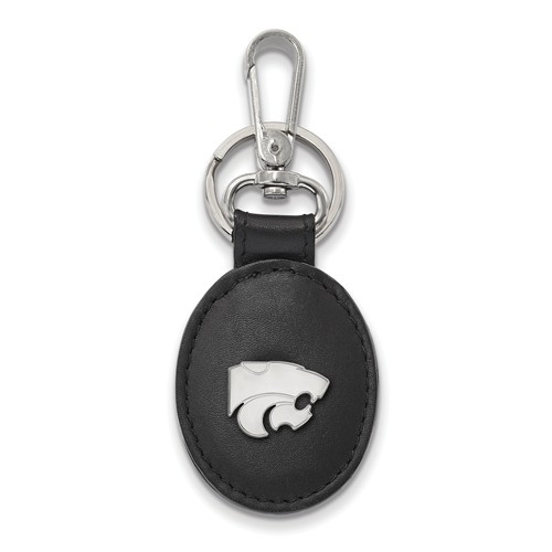 Sterling Silver Kansas State University Black Leather Oval Key Chain