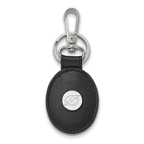 Sterling Silver Tampa Bay Lightning Leather Key Chain