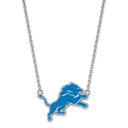 Detroit Lions Small Enamel Pendant with Necklace Sterling Silver