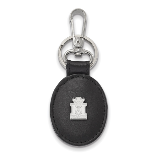 Sterling Silver Marshall University Black Leather Oval Key Chain