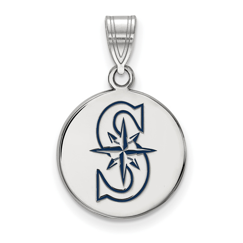 Sterling Silver 5/8in Round Seattle Mariners S Enamel Pendant
