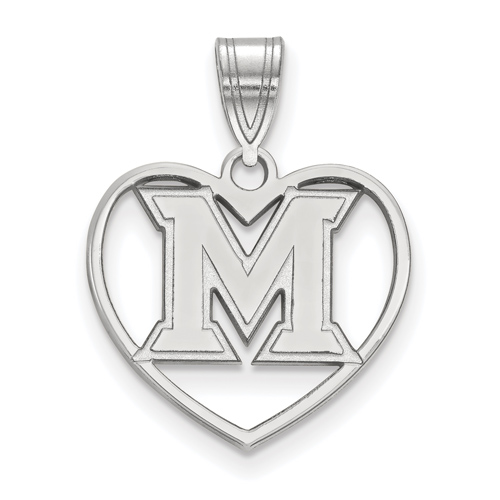 Miami University Heart Pendant 5/8in Sterling Silver