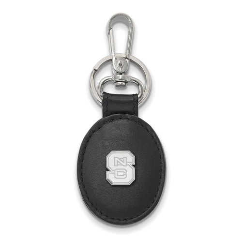 Sterling Silver North Carolina State Black Leather Oval Key Chain