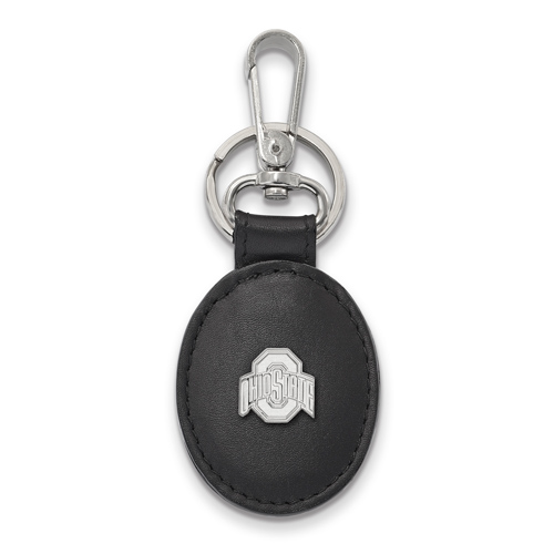 Sterling Silver Ohio State University Black Leather Oval Key Chain