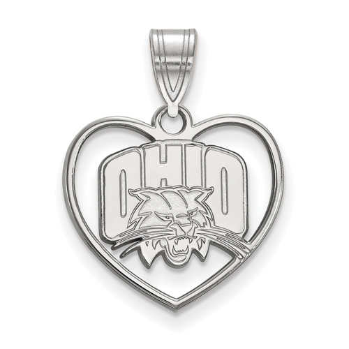 Ohio University Heart Pendant 5/8in Sterling Silver