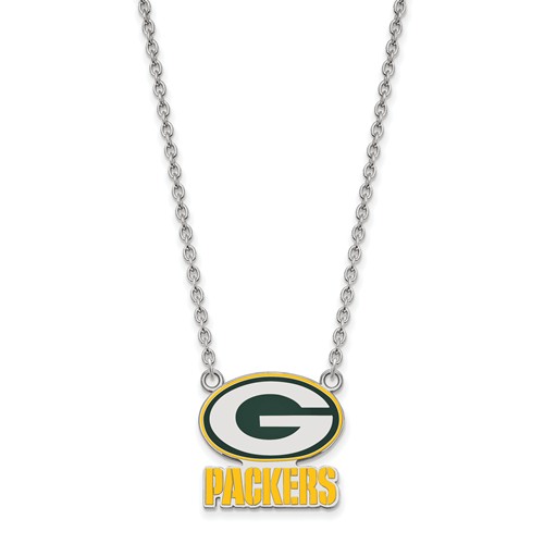 Green Bay Packers Small Enamel Pendant with Necklace Sterling Silver