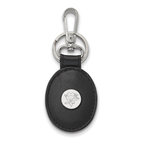 Sterling Silver Pittsburgh Penguins Leather Key Chain