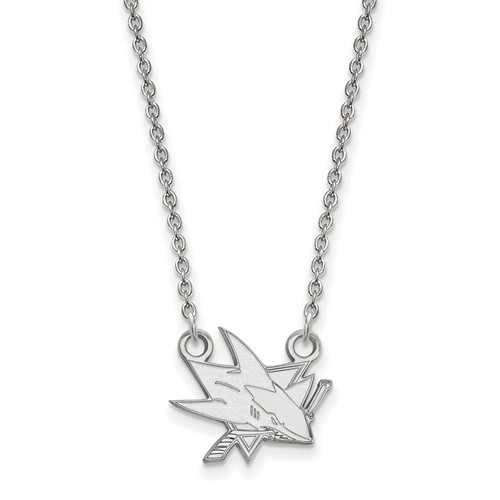 14k White Gold Small San Jose Sharks Pendant with 18in Chain