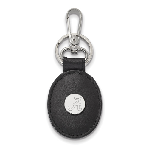 Sterling Silver University of Alabama Black Leather Oval Key Chain