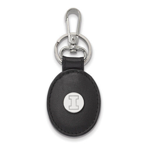 Sterling Silver University of Illinois Black Leather Oval Key Chain
