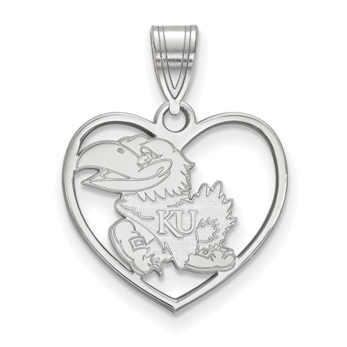 Sterling Silver 5/8in University of Kansas Heart Pendant