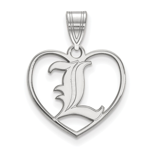 Sterling Silver 5/8in University of Louisville L Heart Pendant