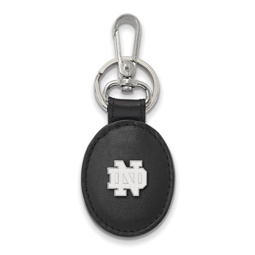 Sterling Silver University of Notre Dame ND Leather Oval Key Chain