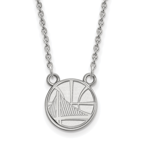 10k White Gold Golden State Warriors Small Pendant on 18in Chain