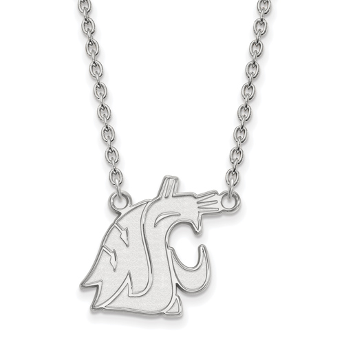 Silver 3/4in Washington State University Cougar Head 18in Necklace