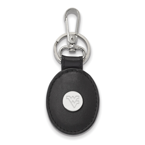 Sterling Silver West Virginia University Black Leather Oval Key Chain