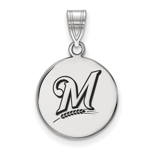 Sterling Silver 5/8in Round Milwaukee Brewers Enamel Pendant