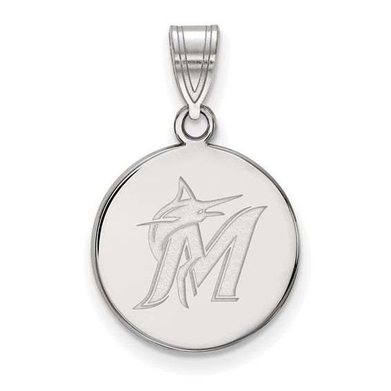 Sterling Silver 5/8in Round Miami Marlins Pendant