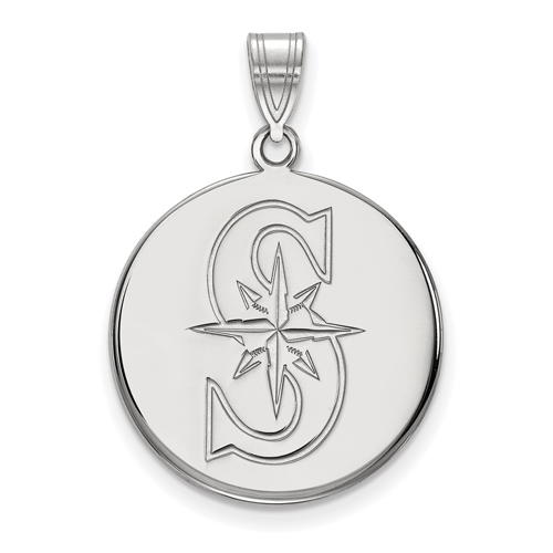 14k White Gold 3/4in Round Seattle Mariners S Pendant