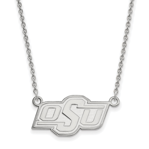 Silver 1/2in Oklahoma State University OSU Pendant with 18in Chain