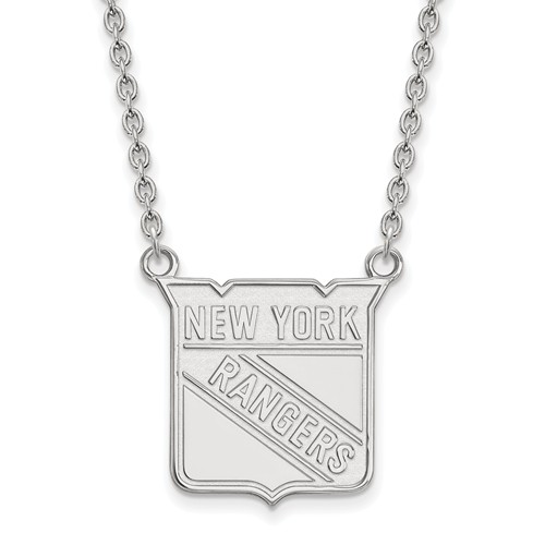 10k White Gold New York Rangers Logo Necklace 3/4in
