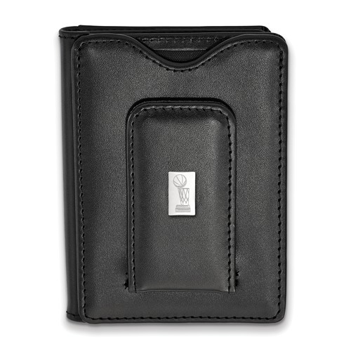 Sterling Silver Golden State Warriors 2017 Champs Black Leather Wallet