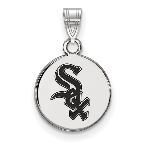 Sterling Silver 1/2in Chicago White Sox Round Enamel Pendant