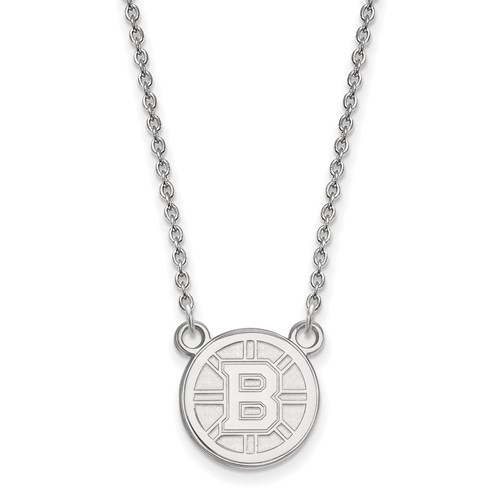 10k White Gold Small Round Boston Bruins Pendant with 18in Chain