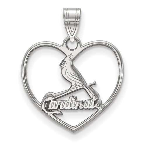 Sterling Silver 5/8in St. Louis Cardinals Laser-cut Heart Pendant