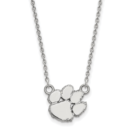 Sterling Silver 1/2in Clemson University Paw Pendant with 18in Chain