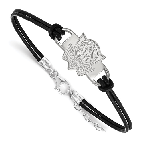 Sterling Silver Dallas Mavericks Leather Bracelet with Small Plate