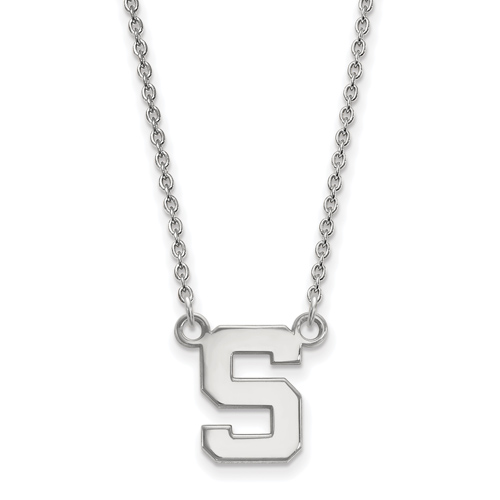 Sterling Silver 1/2in Michigan State Block S Pendant with 18in Chain