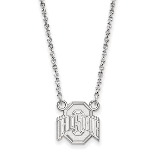 14kt White Gold 1/2in Ohio State University Logo Pendant on 18in Chain