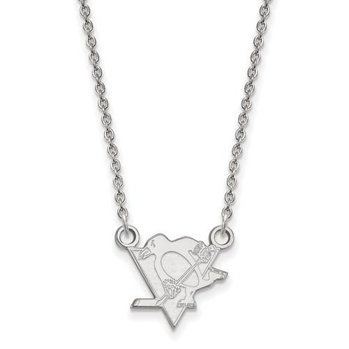 14k White Gold Small Pittsburgh Penguins Pendant with 18in Chain